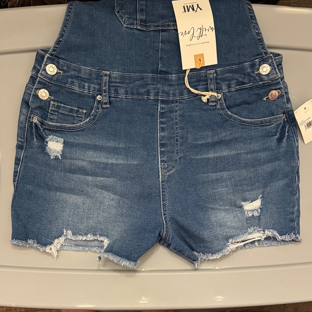 YMI — Blue Denim Overall Cut-Off Shorts - Picture 6 of 12